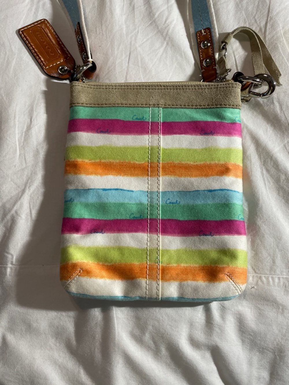Coach Striped Multicolor Crossbody Bag with Blue Strap - Picture 9 of 13